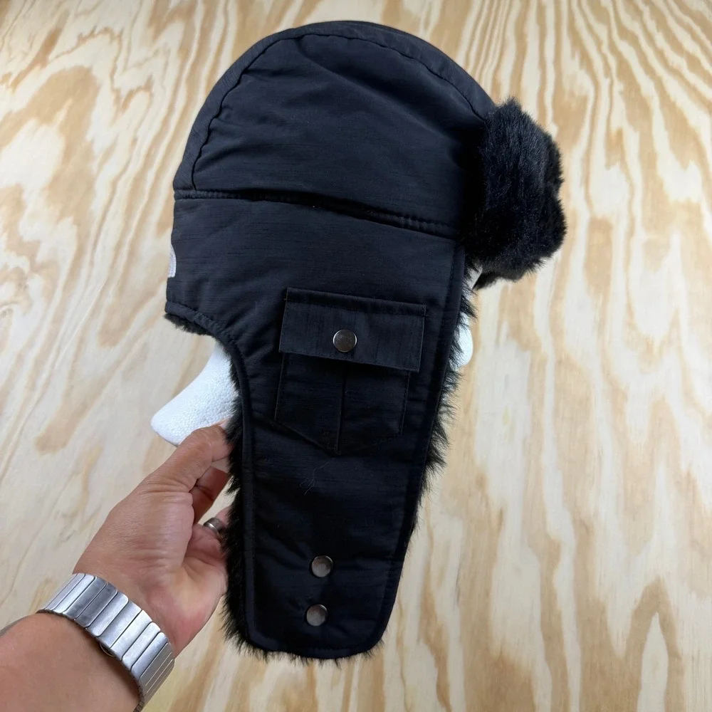 The North Face Black Faux Fur Trapper Hat Unisex One Size Winter Bomber Cap